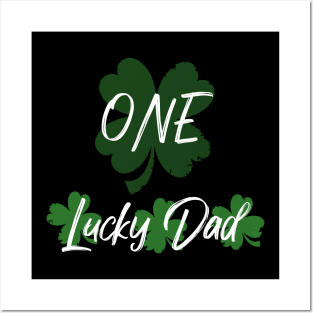 One Lucky Dad Funny Daddy Green Leaf Posters and Art